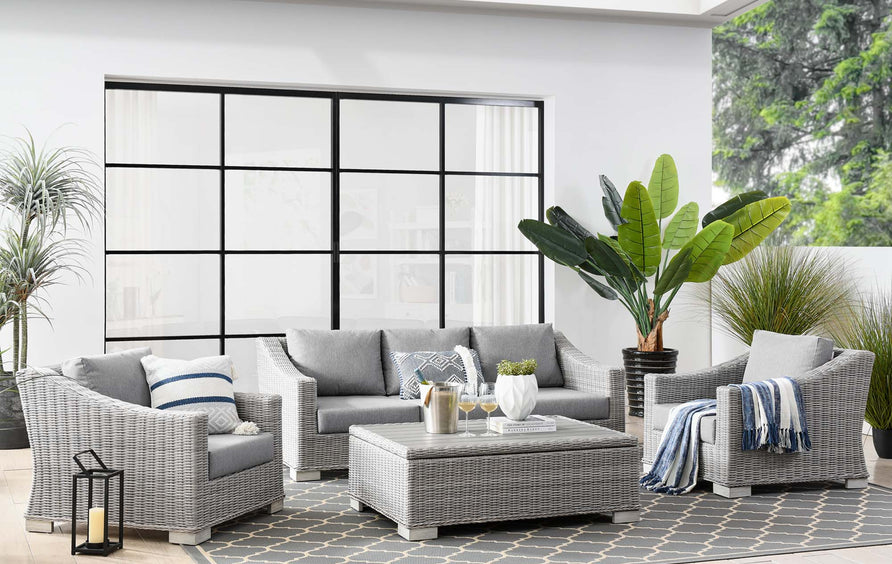 Harlow 4-Piece Outdoor Patio Wicker Rattan Furniture Set in Light Gray Gray