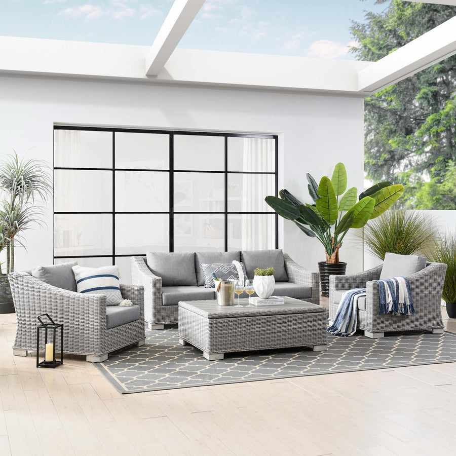 Harlow 4-Piece Outdoor Patio Wicker Rattan Furniture Set in Light Gray Gray
