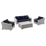 Harlow 4-Piece Outdoor Patio Wicker Rattan Furniture Set in Light Gray Navy