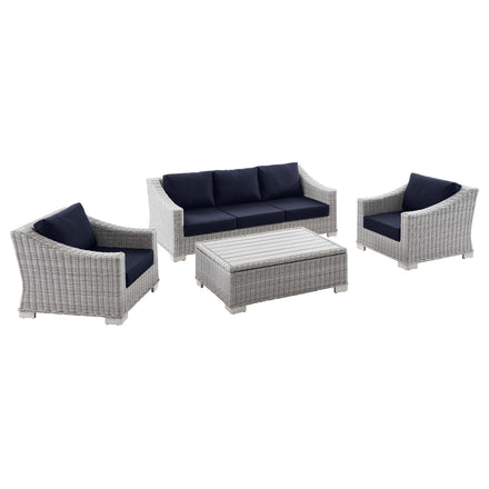 Conway 4-Piece Outdoor Patio Wicker Rattan Furniture Set in Light Gray Navy