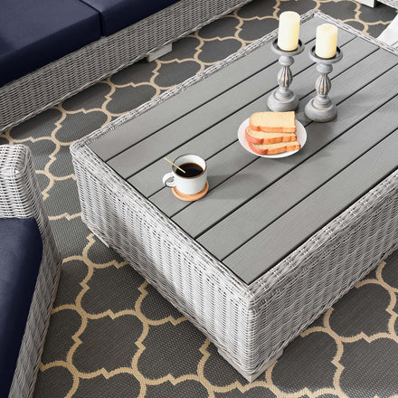 Conway 4-Piece Outdoor Patio Wicker Rattan Furniture Set in Light Gray Navy