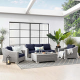 Harlow 4-Piece Outdoor Patio Wicker Rattan Furniture Set in Light Gray Navy