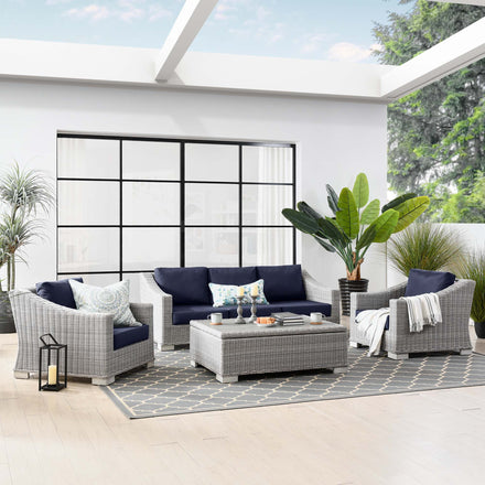 Conway 4-Piece Outdoor Patio Wicker Rattan Furniture Set in Light Gray Navy