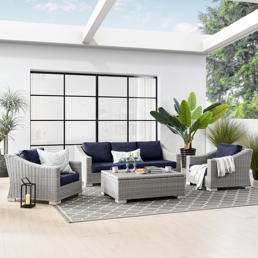 Harlow 4-Piece Outdoor Patio Wicker Rattan Furniture Set in Light Gray Navy