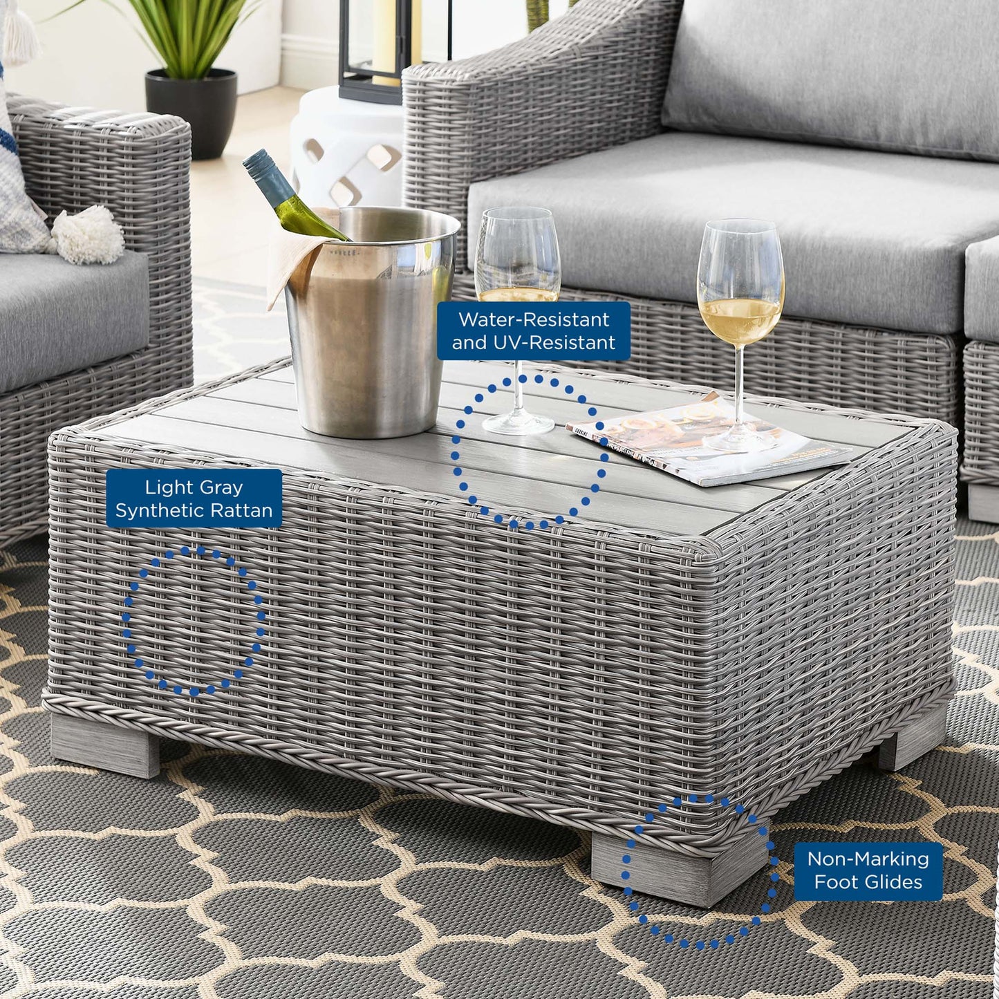 Conway 5-Piece Outdoor Patio Wicker Rattan Furniture Set by Furniture For America