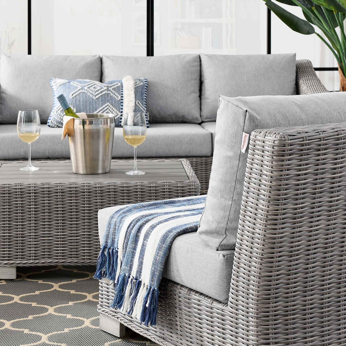 Conway 5-Piece Outdoor Patio Wicker Rattan Furniture Set by Furniture For America