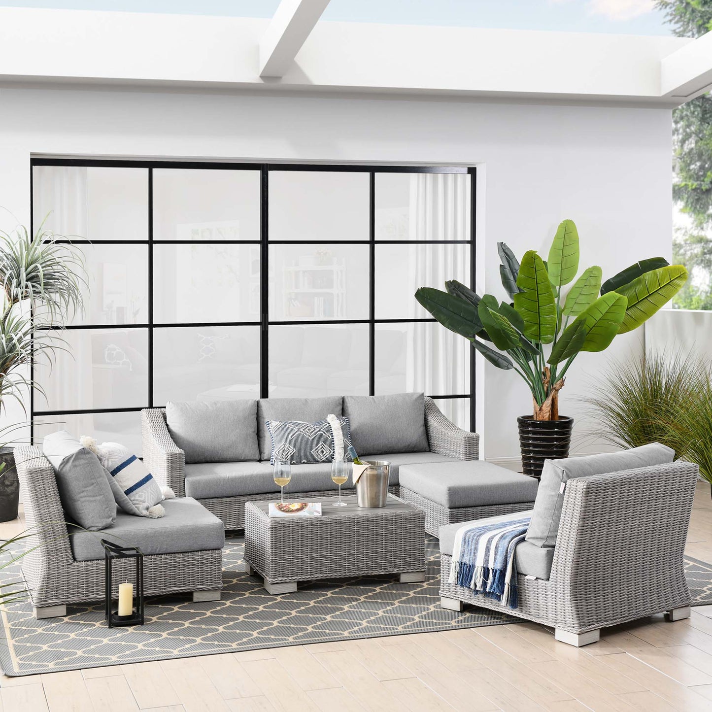 Conway 5-Piece Outdoor Patio Wicker Rattan Furniture Set by Furniture For America