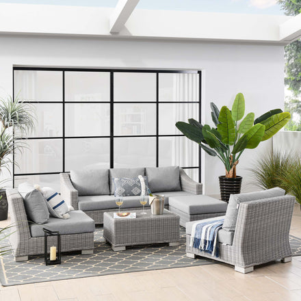Conway 5-Piece Outdoor Patio Wicker Rattan Furniture Set in Light Gray Gray