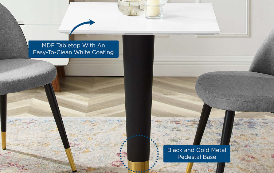 Larch 24" Square Dining Table in Gold White