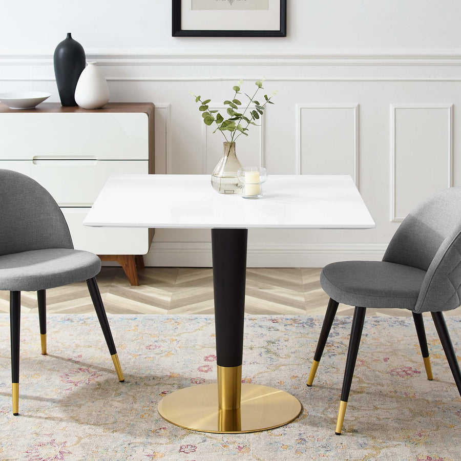 Larch 36" Square Dining Table in Gold White