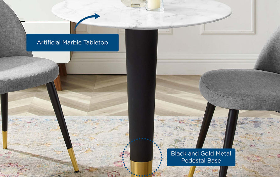 Larch 28" Artificial Marble Dining Table in Gold White