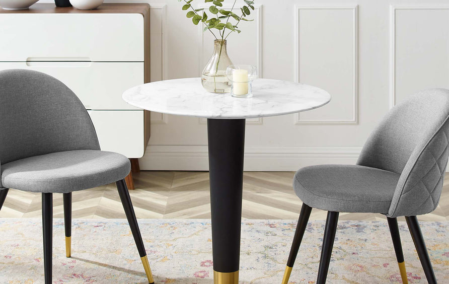 Larch 28" Artificial Marble Dining Table in Gold White