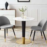 Larch 28" Artificial Marble Dining Table in Gold White