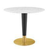Larch 36" Artificial Marble Dining Table in Gold White