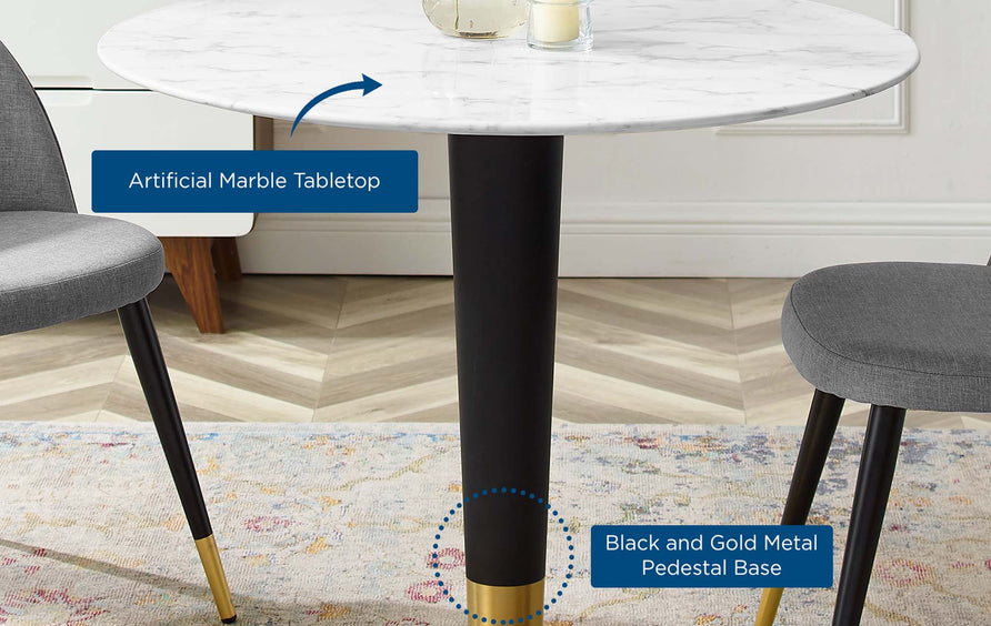 Larch 36" Artificial Marble Dining Table in Gold White