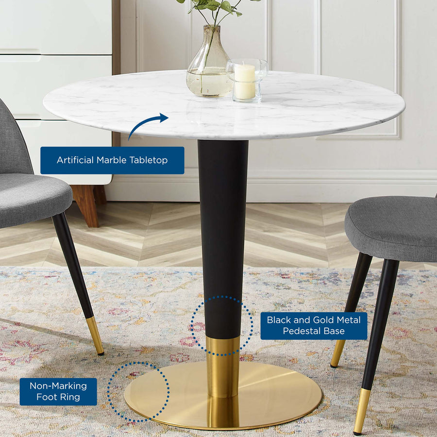 Larch 36" Artificial Marble Dining Table in Gold White