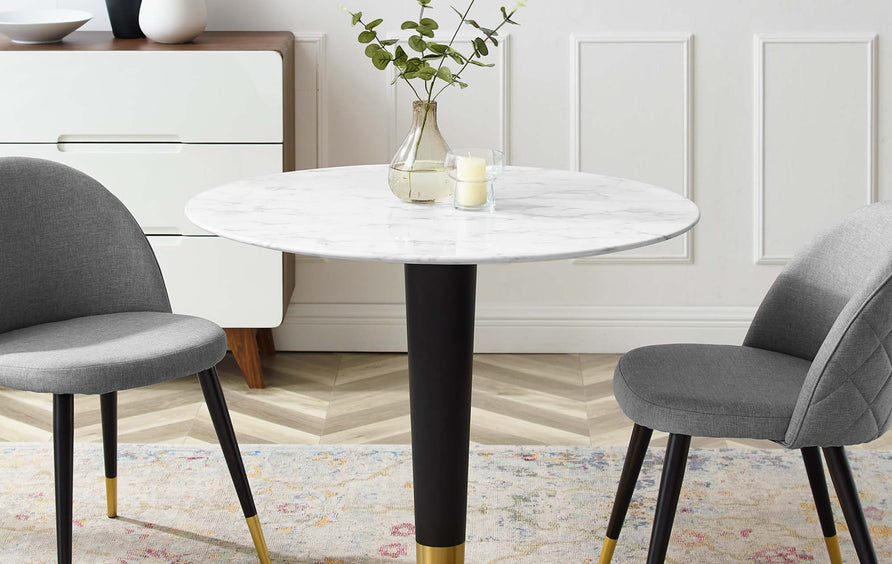 Larch 36" Artificial Marble Dining Table in Gold White
