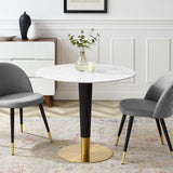 Larch 36" Artificial Marble Dining Table in Gold White