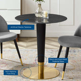 Larch 28" Artificial Marble Dining Table in Gold Black