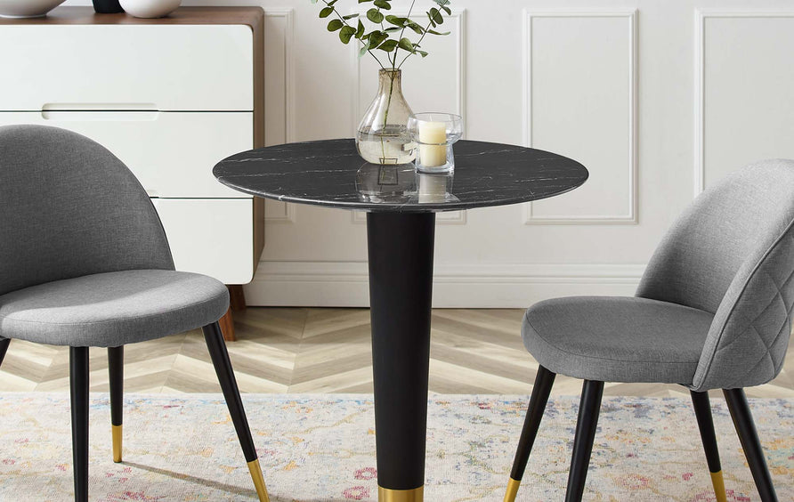 Larch 28" Artificial Marble Dining Table in Gold Black