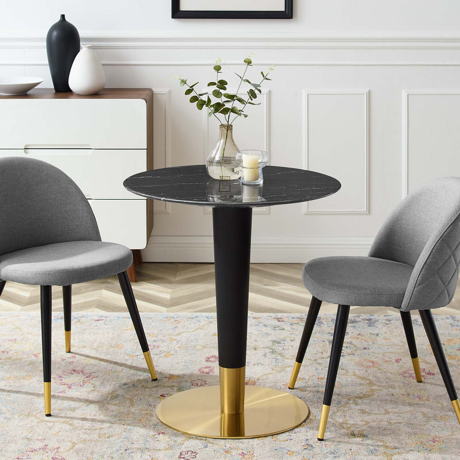 Larch 28" Artificial Marble Dining Table in Gold Black