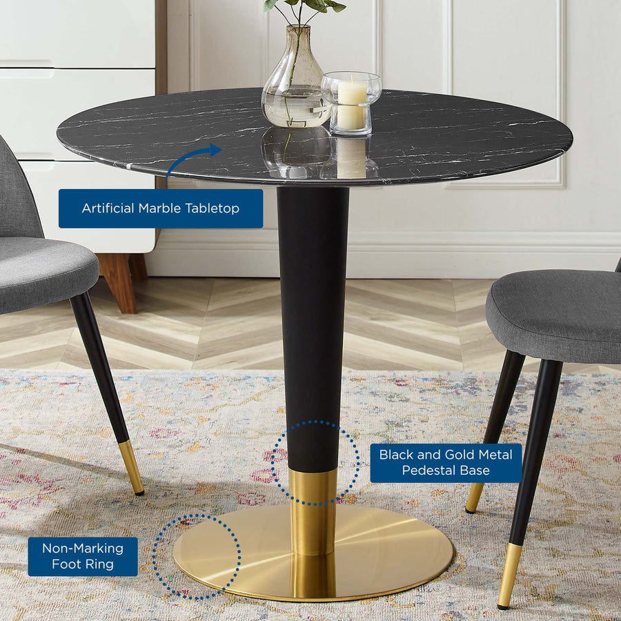 Larch 36" Artificial Marble Dining Table in Gold Black