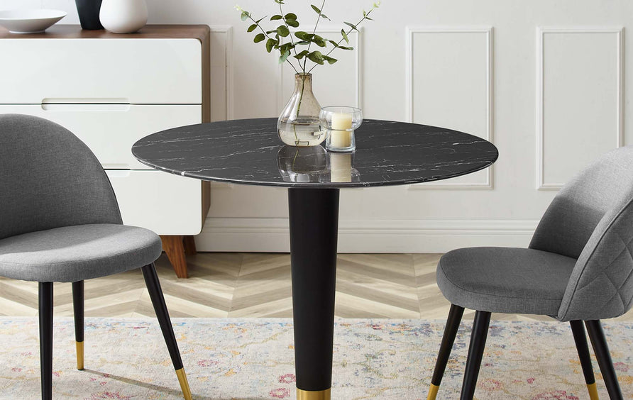 Larch 36" Artificial Marble Dining Table in Gold Black