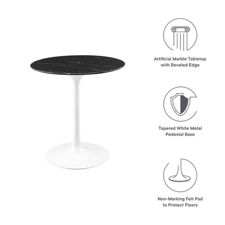 Lippa 28" Round Faux Marble Dining Table in White Black
