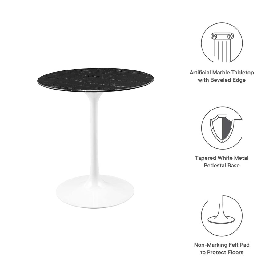 Lumen 28" Round Faux Marble Dining Table in White Black