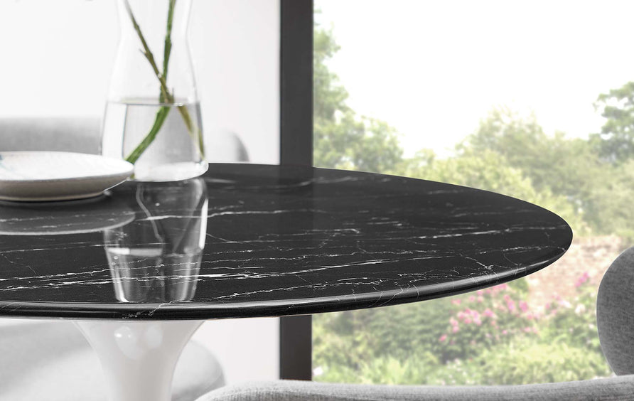 Lumen 28" Round Faux Marble Dining Table in White Black