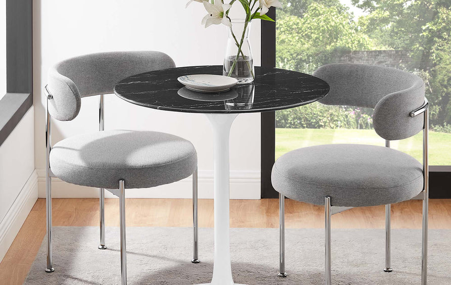 Lumen 28" Round Faux Marble Dining Table in White Black