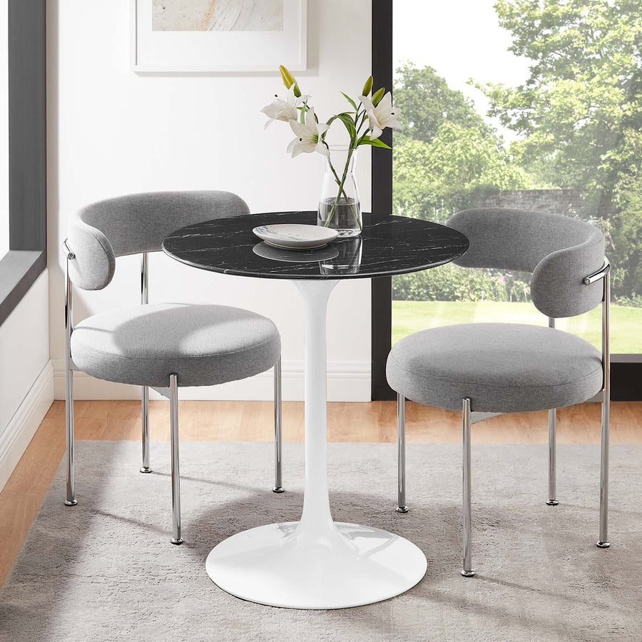 Lumen 28" Round Faux Marble Dining Table in White Black