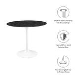 Lumen 36" Round Faux Marble Dining Table in White Black