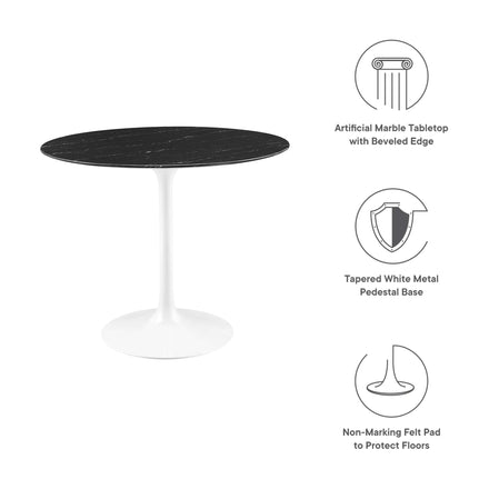 Lippa 36" Round Faux Marble Dining Table in White Black