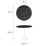 Lumen 36" Round Faux Marble Dining Table in White Black