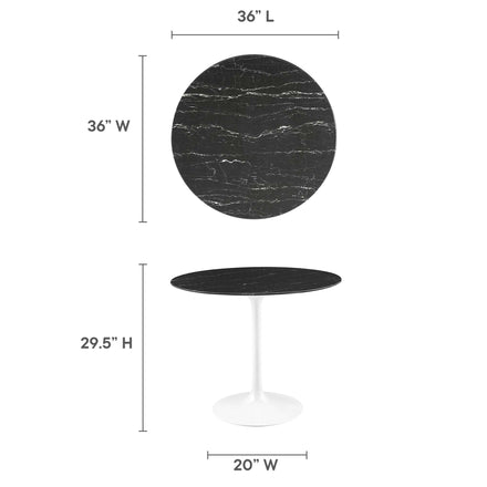 Lippa 36" Round Faux Marble Dining Table in White Black