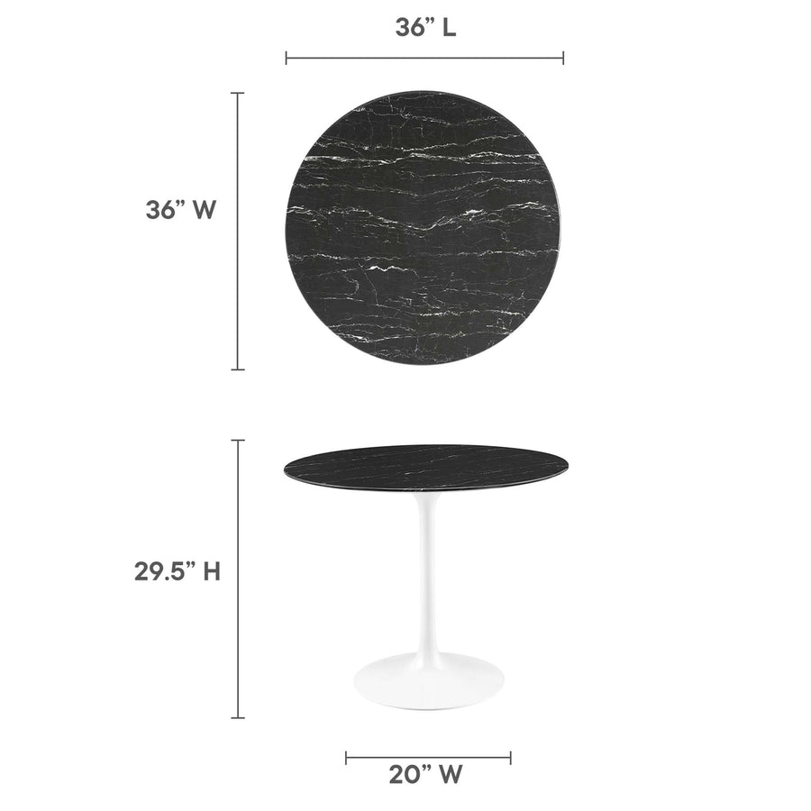 Lumen 36" Round Faux Marble Dining Table in White Black