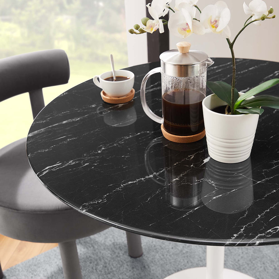 Lumen 36" Round Faux Marble Dining Table in White Black