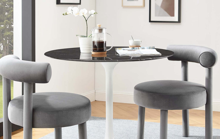 Lumen 36" Round Faux Marble Dining Table in White Black