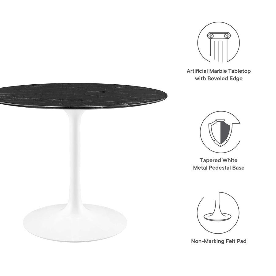 Lumen 40" Round Faux Marble Dining Table in White Black