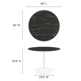 Lumen 40" Round Faux Marble Dining Table in White Black
