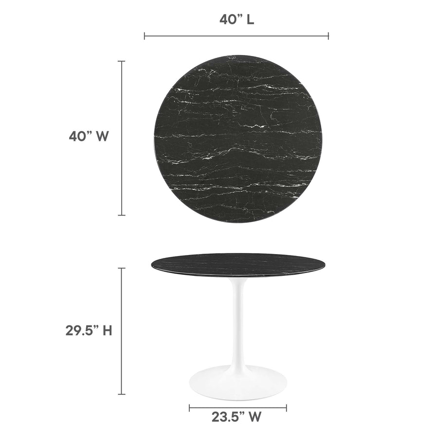 Lumen 40" Round Faux Marble Dining Table in White Black