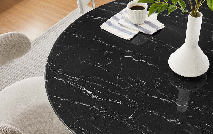 Lumen 40" Round Faux Marble Dining Table in White Black