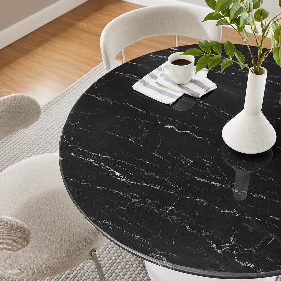Lumen 40" Round Faux Marble Dining Table in White Black