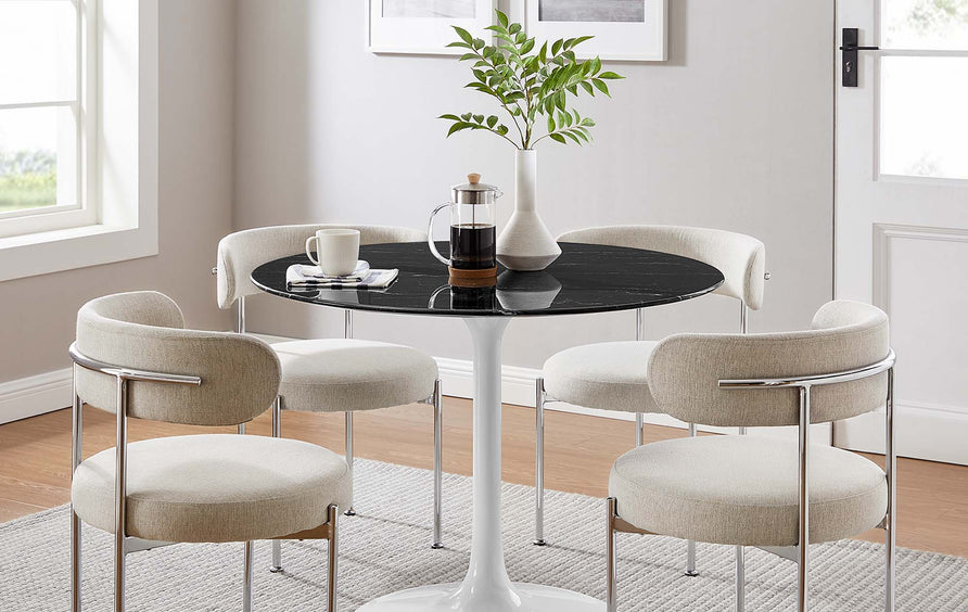Lumen 40" Round Faux Marble Dining Table in White Black