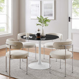Lumen 40" Round Faux Marble Dining Table in White Black