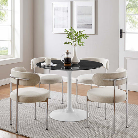 Lippa 40" Round Faux Marble Dining Table in White Black
