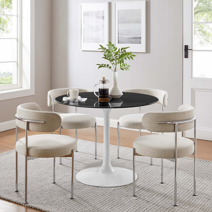 Lumen 40" Round Faux Marble Dining Table in White Black