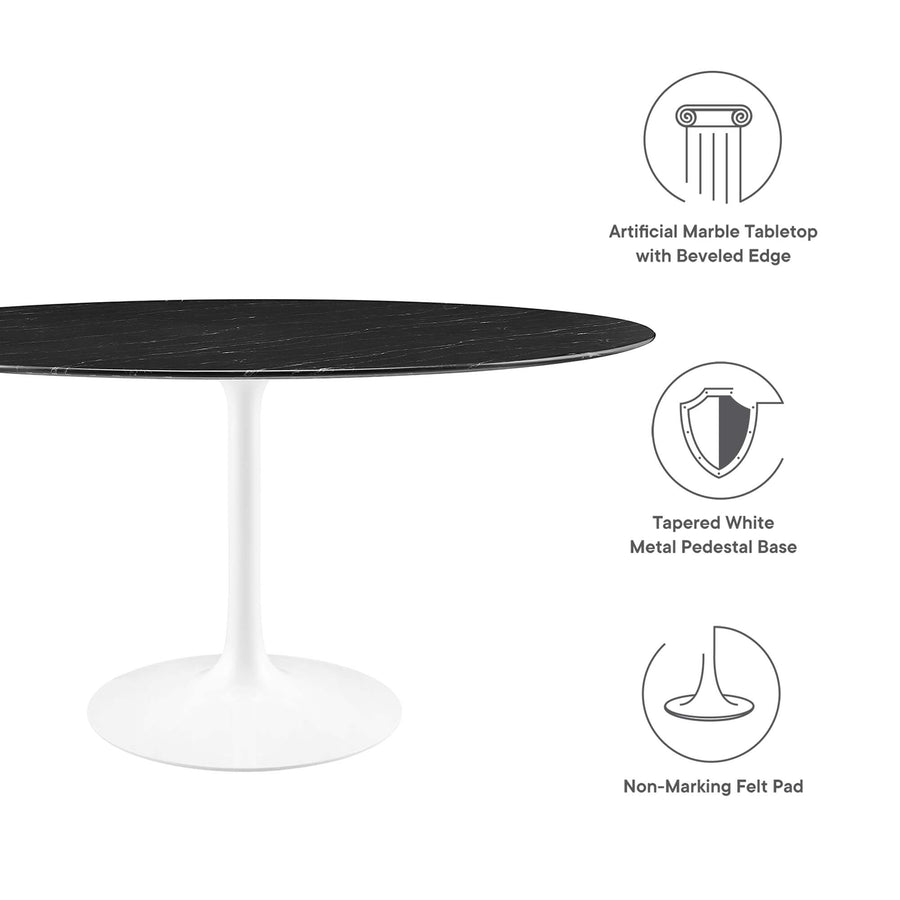 Lumen 60" Round Faux Marble Dining Table in White Black