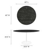 Lumen 60" Round Faux Marble Dining Table in White Black